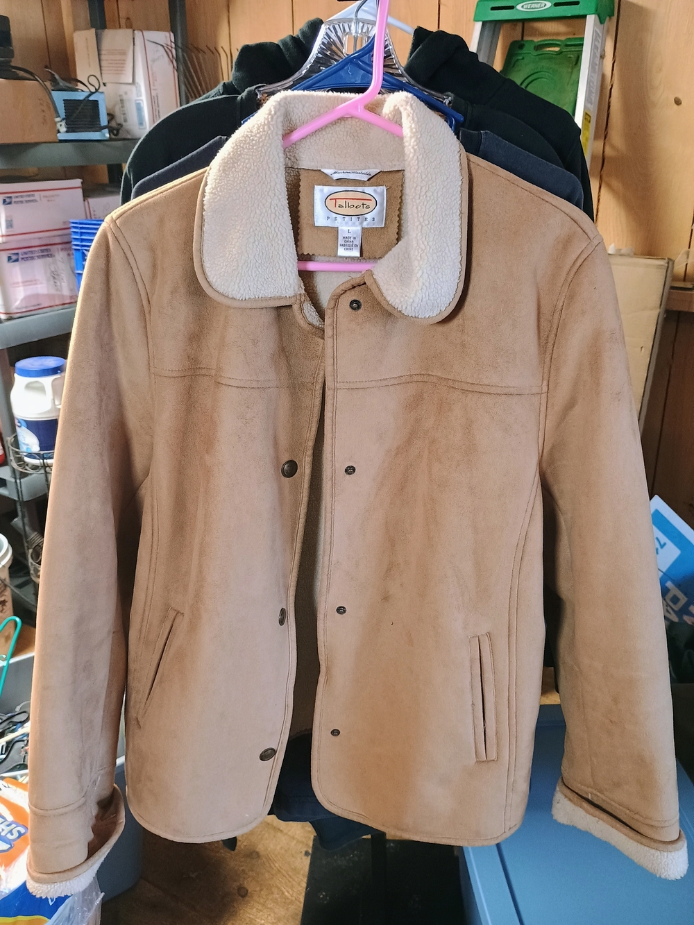 Talbots Tan Suede Pea Coat with Cream Sherpa Collar Bin 7